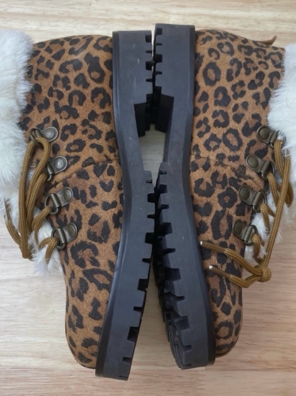BearPaw Leopard Print Faux Fur Lace-Up Ankle Booties - Brown